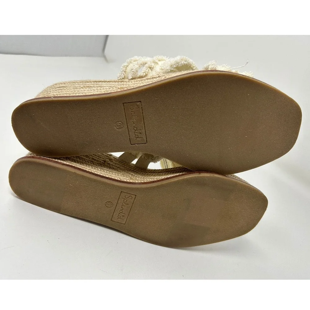 Splendid Danna Ivory Canvas Frayed Espadrille Wedge Sandals Shoes Womens 9.5M